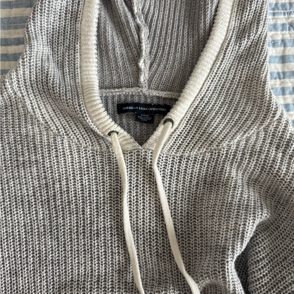 White and Gray Knit Hoodie